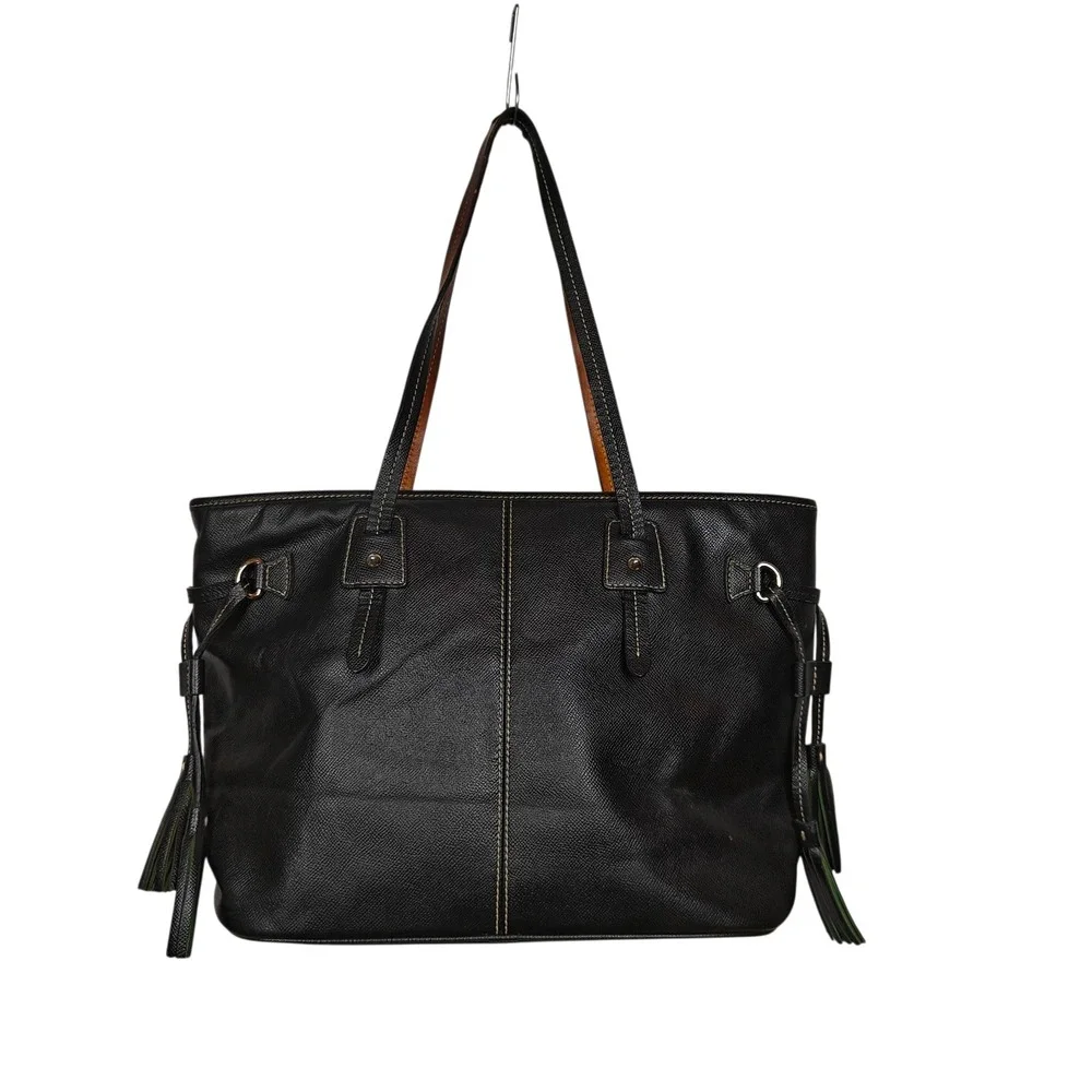 Dooney & Bourke Black Saffiano Leather Tote Bag Shoulder Purse Tassel Gold Tone
